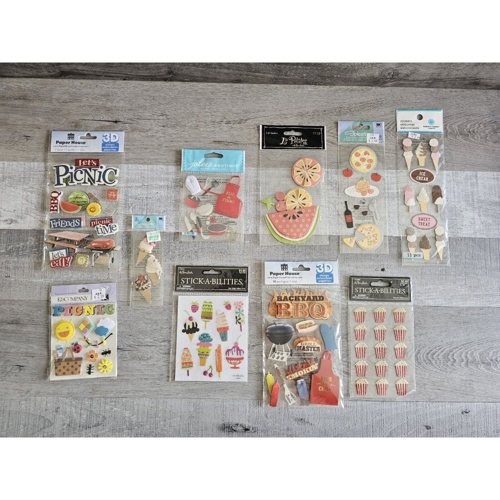 Sticker Lot BBQ Picnic Grill Summer Scrapbooking 3D Stickers RARE Jolee's #40
